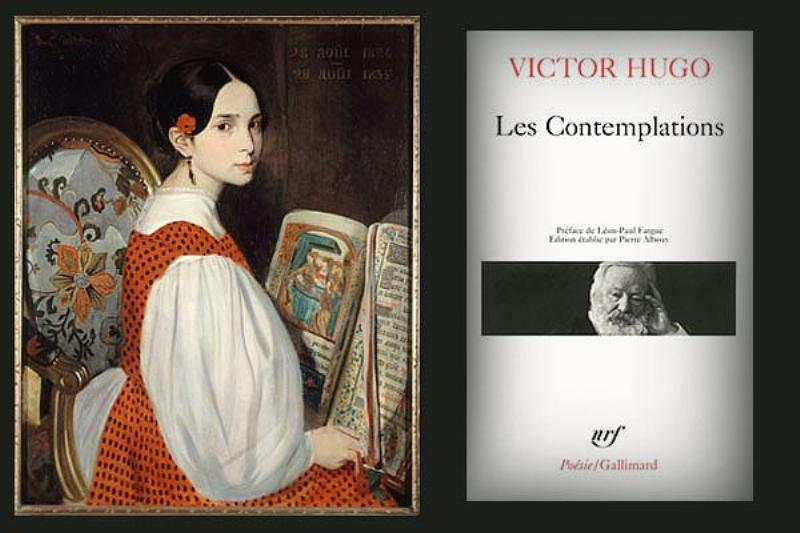 Victor Hugo écrivant des poésies, plume à la main, méditant sur la contemplation et le romantisme